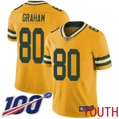 Green Bay Packers Limited Gold Youth 80 Graham Jimmy Jersey Nike NFL 100th Season Rush Vapor Untouchable